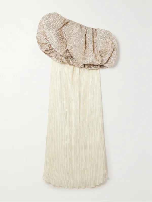 Dima Ayad Convertible Popcorn Lamé and Plissé-crepe Gown