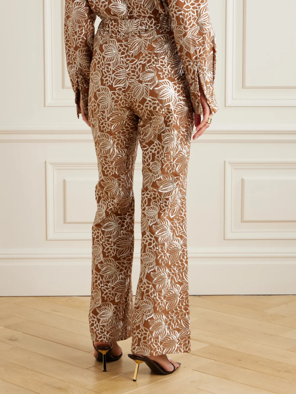 Back view of the Dima Ayad Embroidered Satin Straight-leg Pants