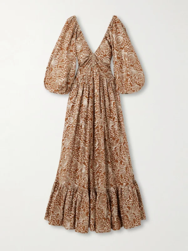 Dima Ayad Gathered Embroidered Satin Maxi Dress