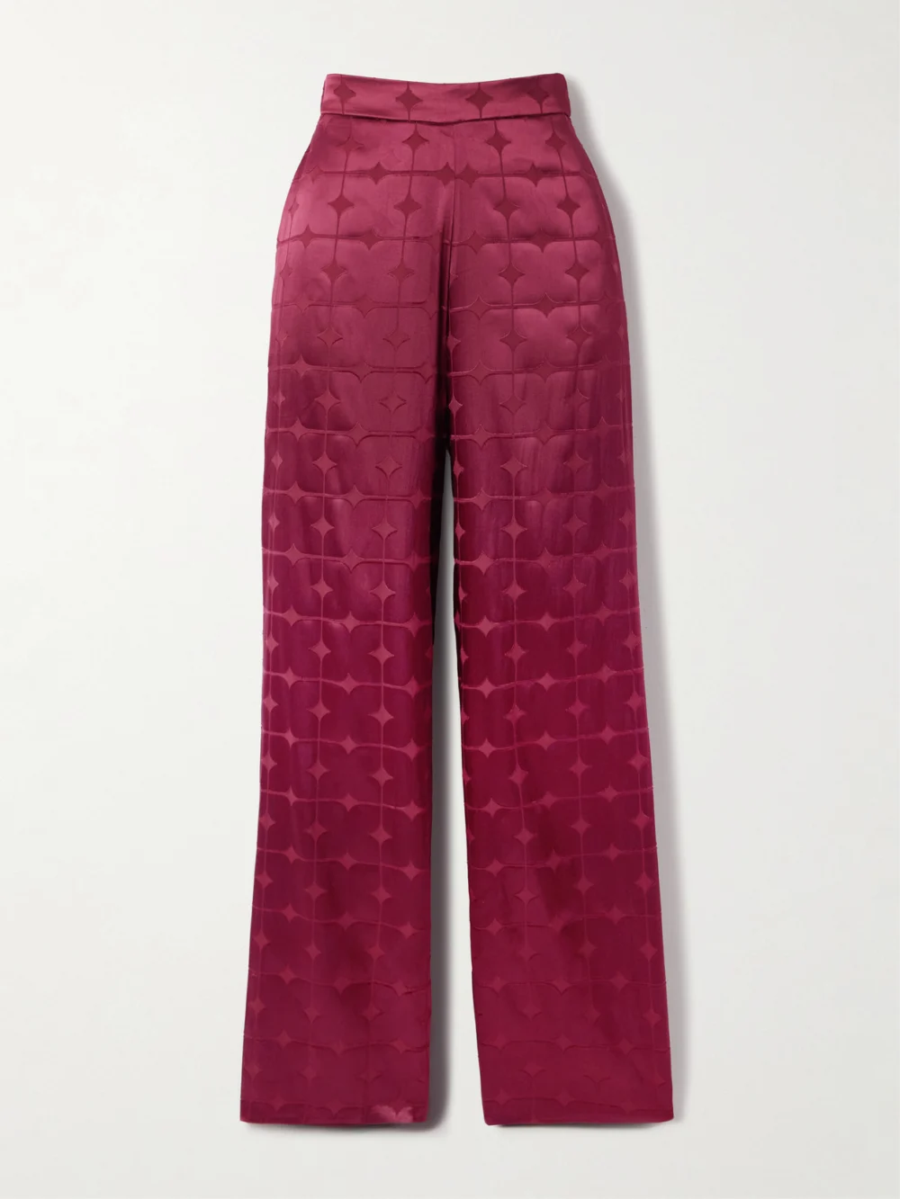 Dima Ayad Geometric Devoré-satin Straight-leg Pants in burgundy