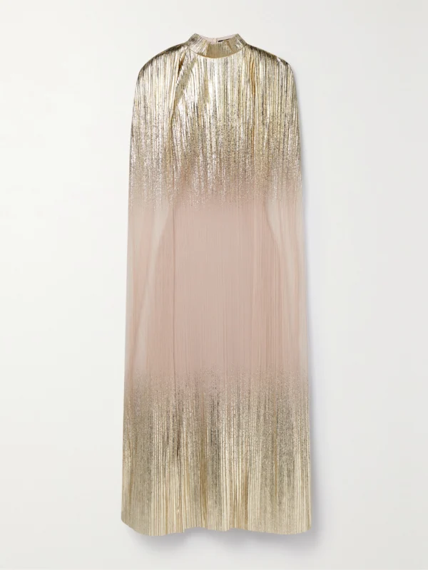 Dima Ayad Metallic Plissé-tulle Gown and Cape Set