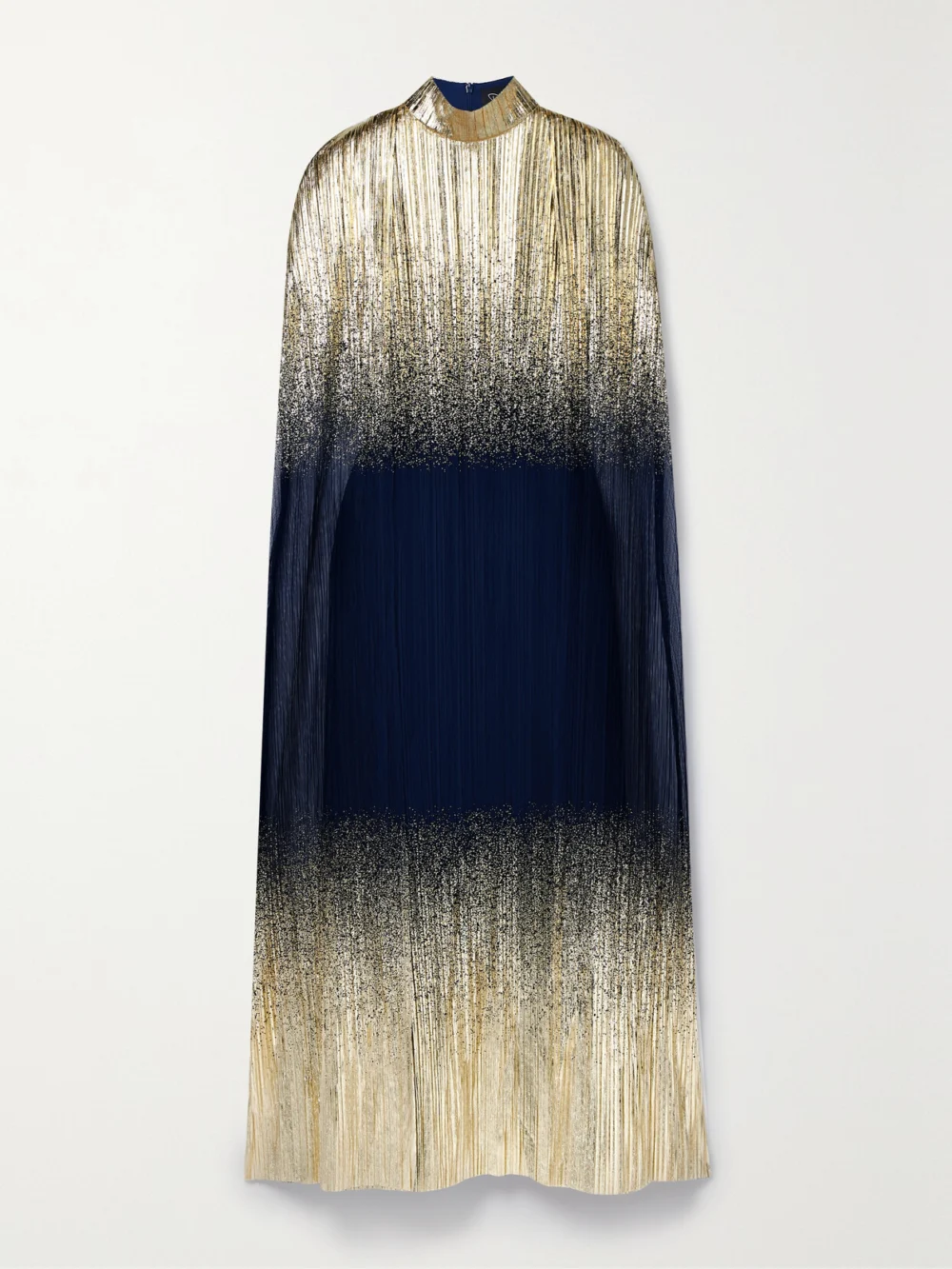Dima Ayad Metallic Plissé-tulle Gown and Cape Set in navy