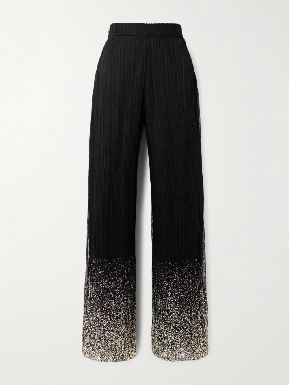 Dima Ayad Metallic Plissé-tulle Wide-leg Pants in black