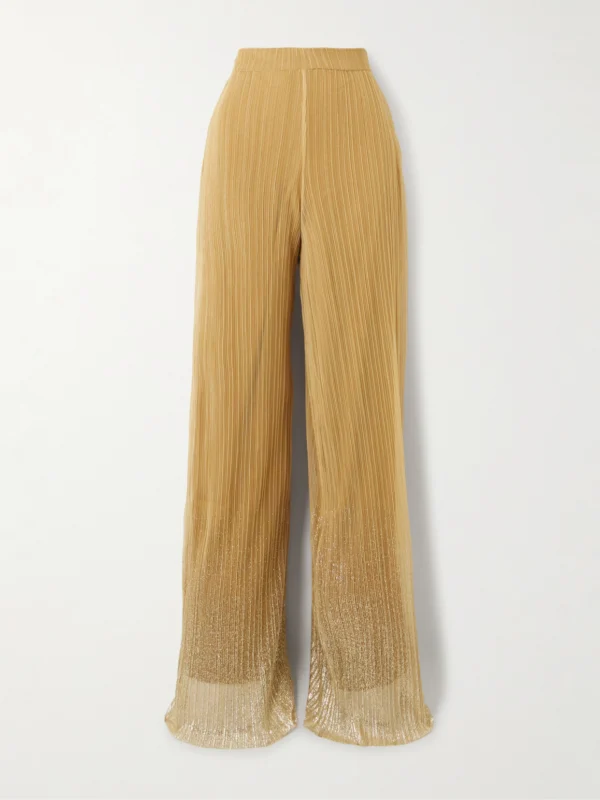 Dima Ayad Metallic Plissé Tulle Wide-leg Pants