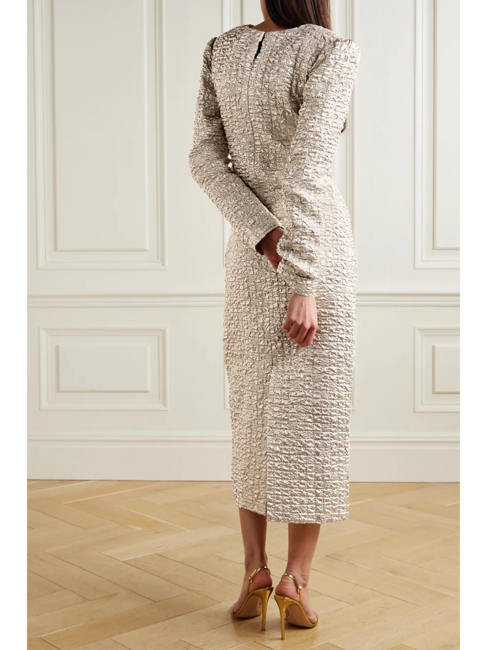 Back view of the Dima Ayad Metallic Popcorn Midi Dress