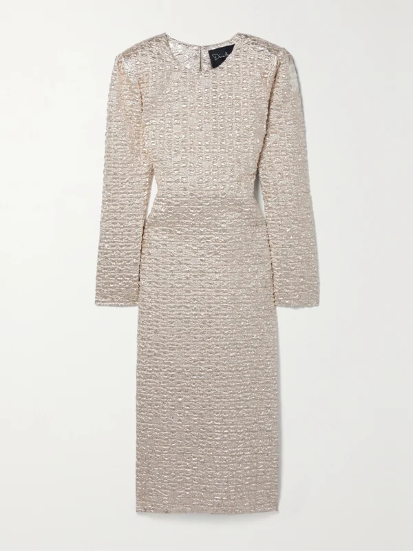 Dima Ayad Metallic Popcorn Midi Dress
