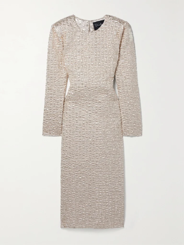 Dima Ayad Metallic Popcorn Midi Dress