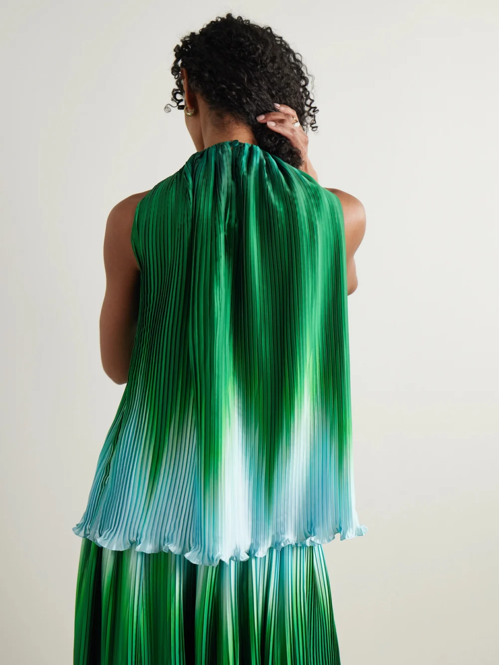 Back view of the Dima Ayad Ombré Plissé-taffeta Halterneck Top