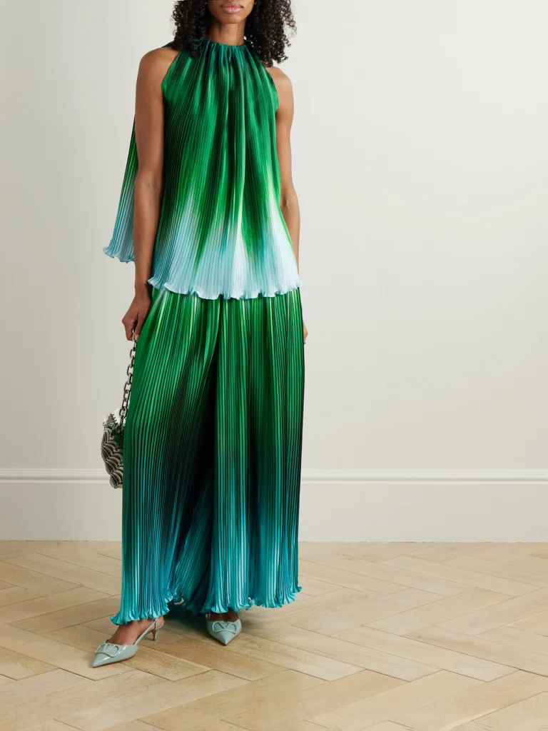 Dima Ayad Ombré Plissé-taffeta Wide-leg Pants