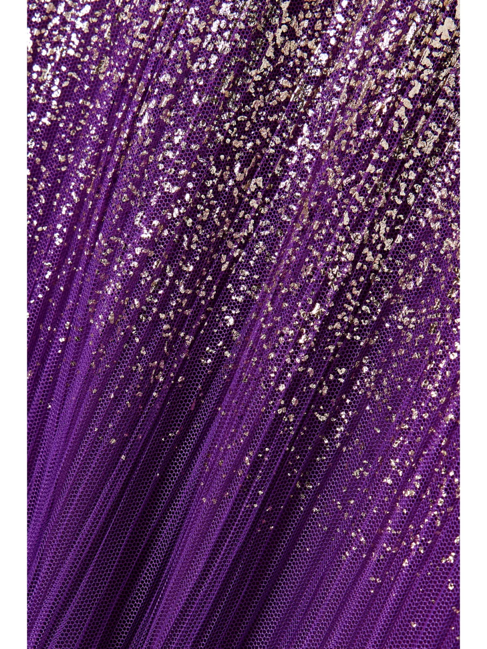 Close-up detail of the Dima Ayad One-shoulder Ombré Metallic Plissé-tulle Gown