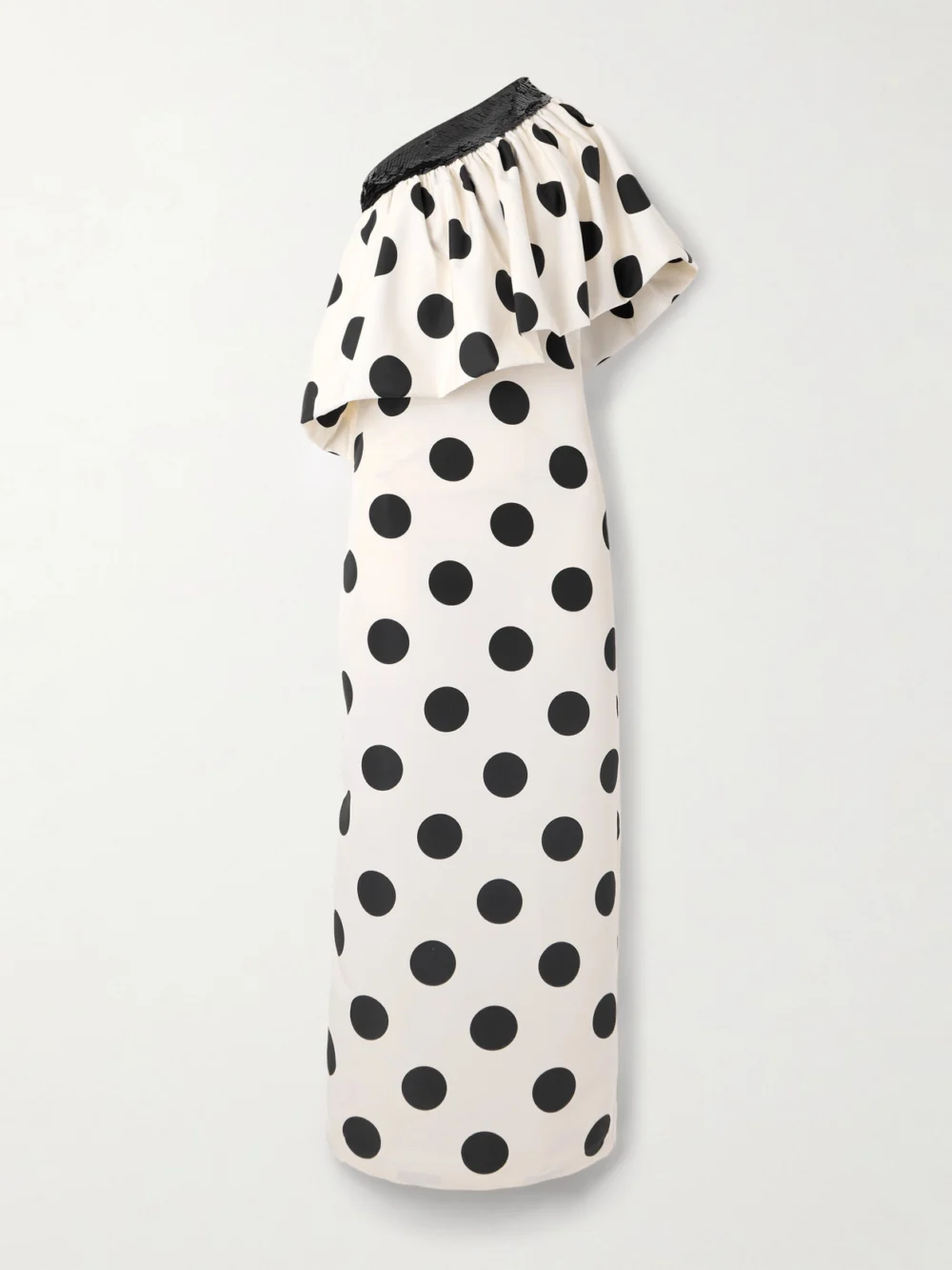 Dima Ayad One-shoulder Sequined Polka-dot Faille Maxi Dress in ivory