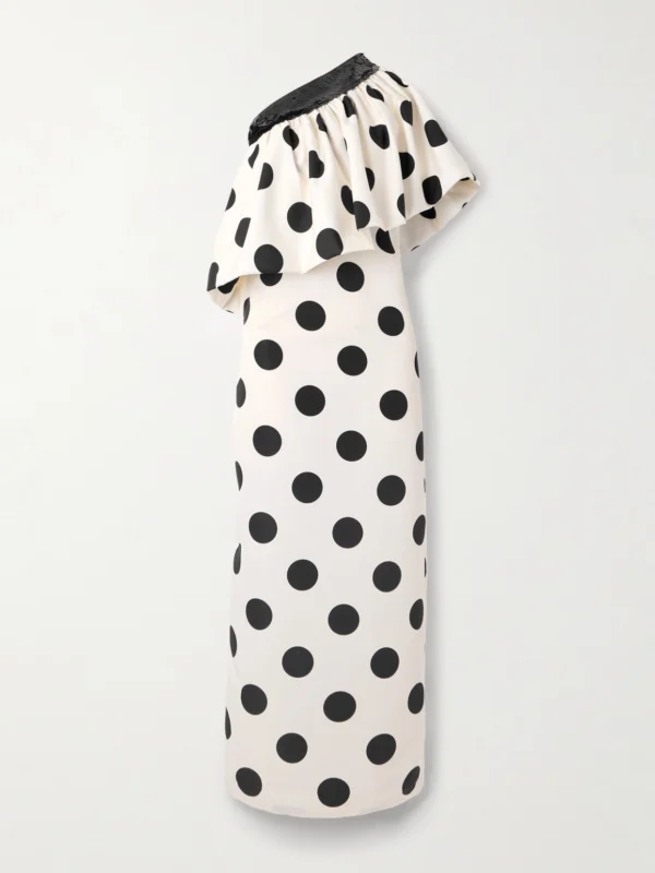 Dima Ayad One-shoulder Sequined Polka-dot Faille Maxi Dress