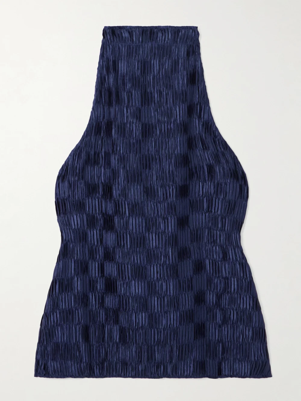 Dima Ayad Plissé-satin Halterneck Top in navy