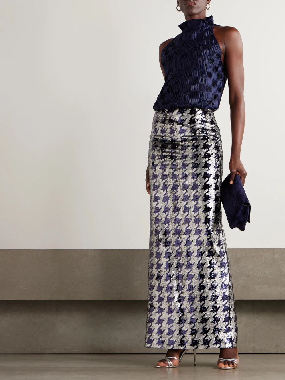 Dima Ayad Plissé-satin Halterneck Top, worn by a model