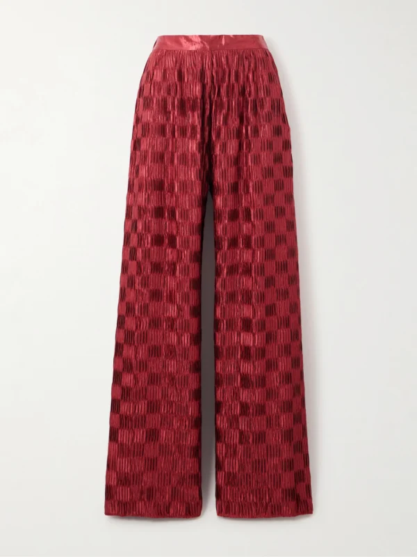 Dima Ayad Plissé-satin Wide-leg Pants