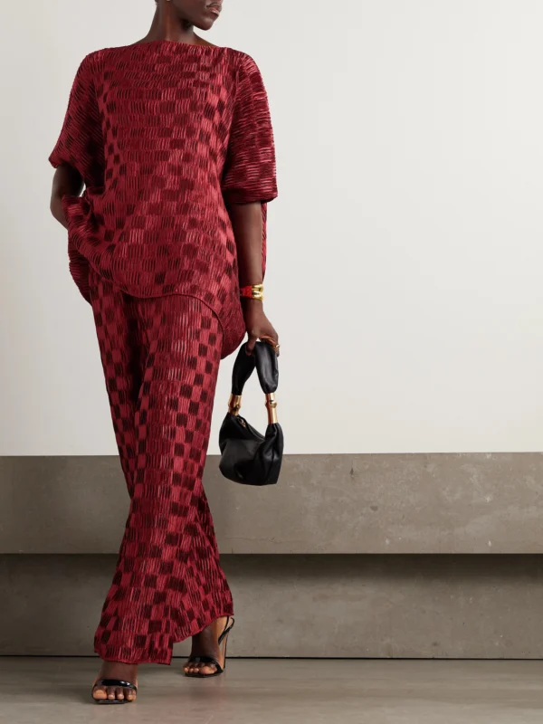 Dima Ayad Plissé-satin Wide-leg Pants