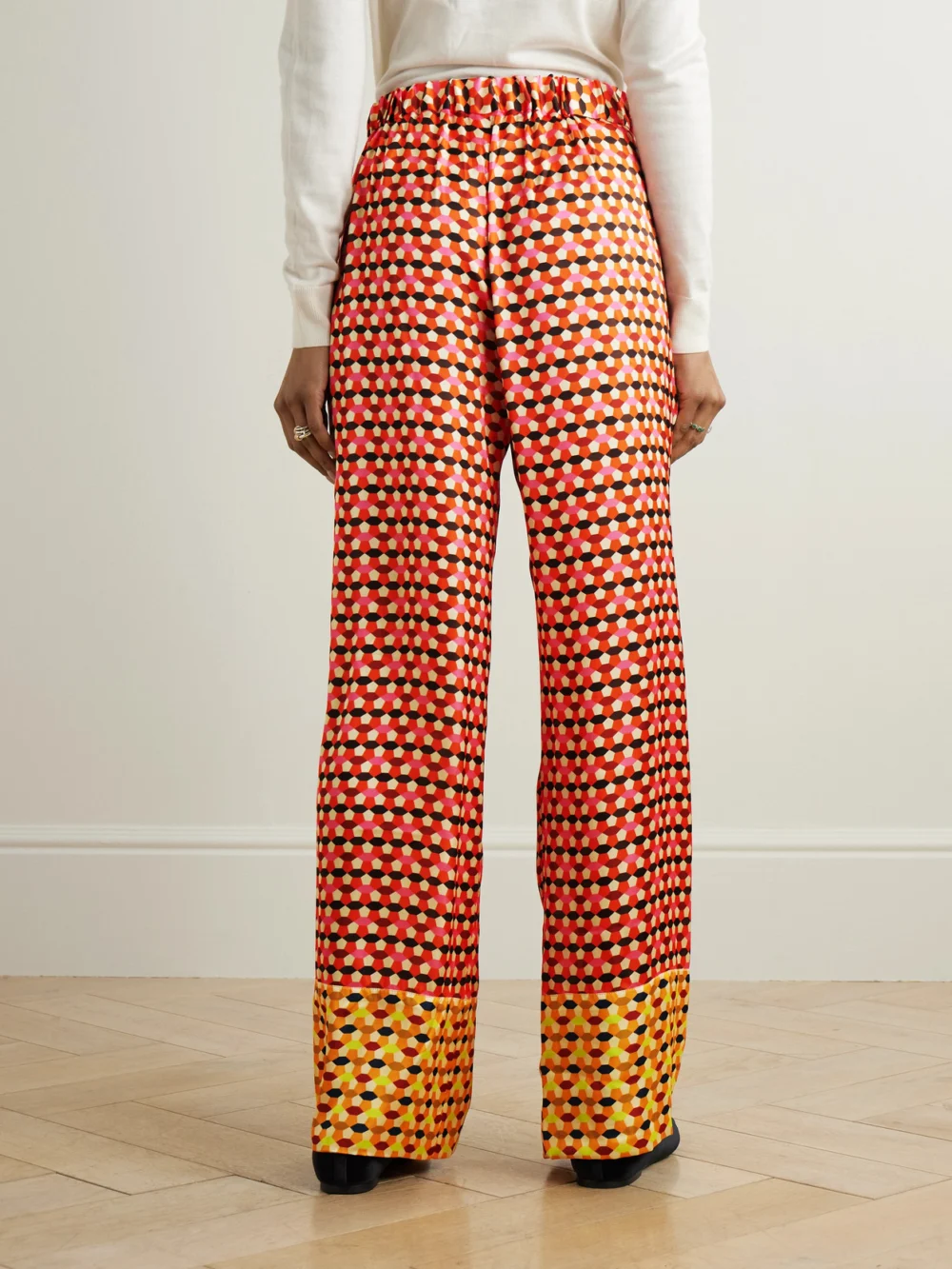 Back view of the Dima Ayad Printed Satin Wide-leg Pants