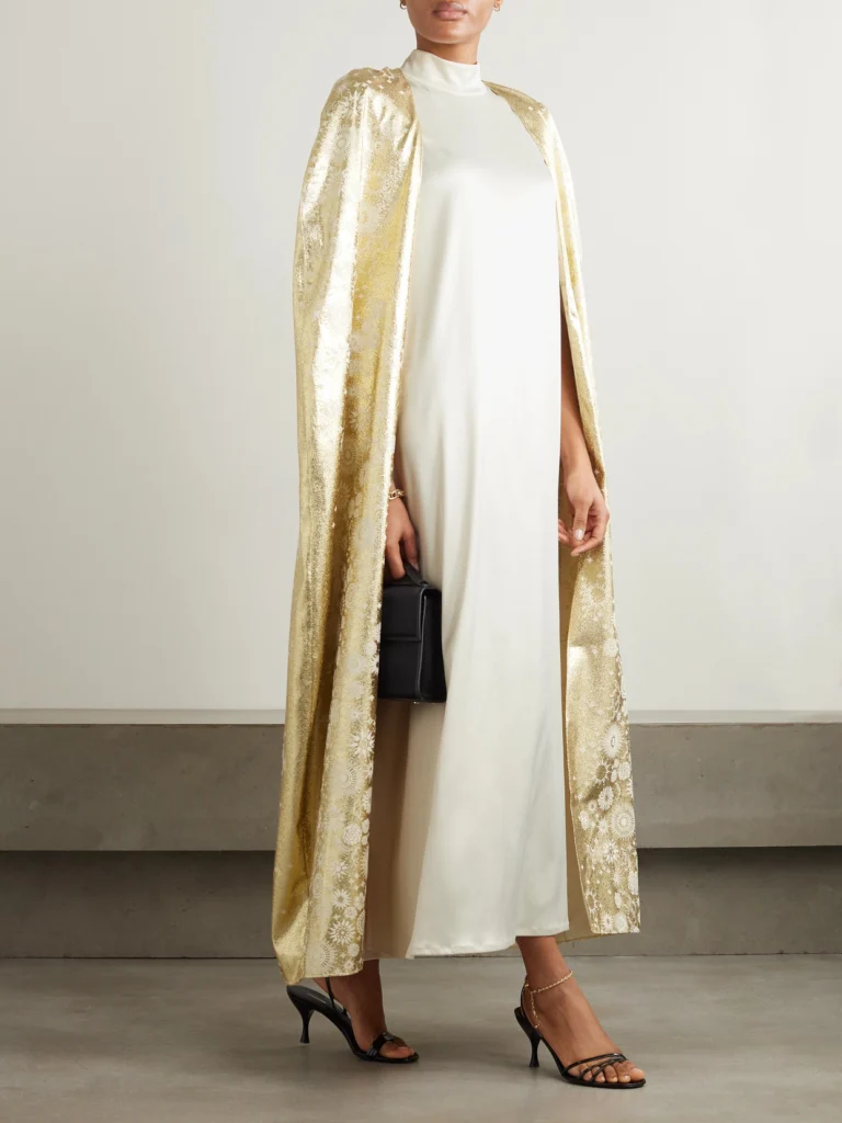 Dima Ayad Satin and Metallic Jacquard Satin Gown and Cape Set