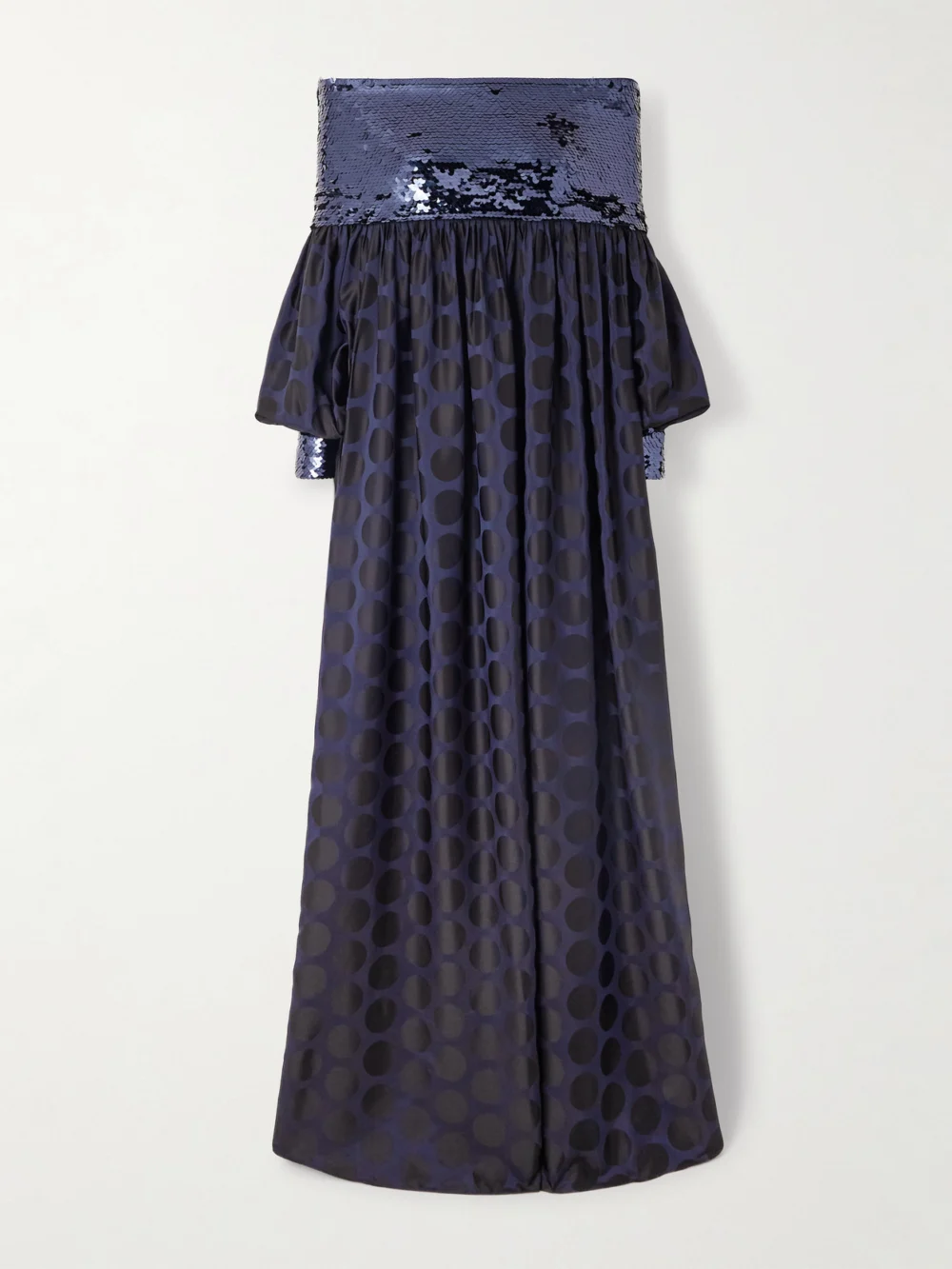 Dima Ayad Sequin-embellished Polka-dot Poplin Gown in navy