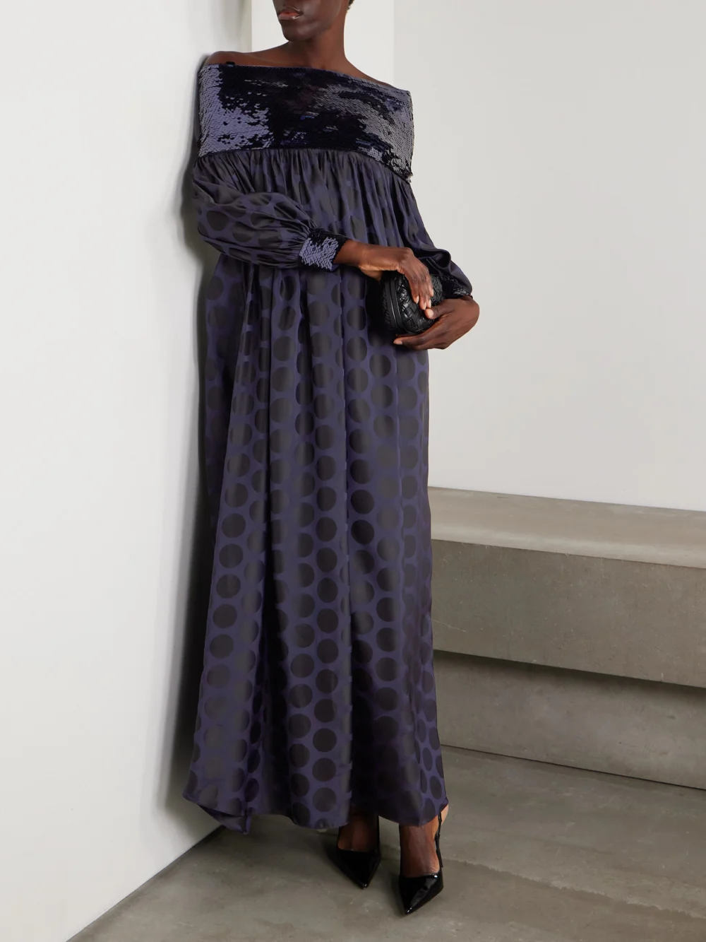 Dima Ayad Sequin-embellished Polka-dot Poplin Gown, worn by a model