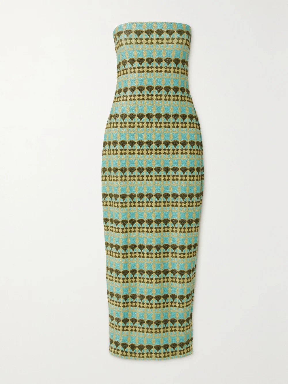 Dima Ayad Strapless Metallic Jacquard-knit Maxi Dress in blue