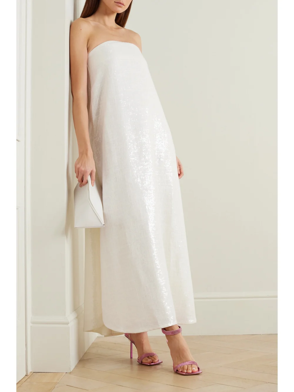 Dima Ayad Strapless Sequin-embellished Woven Maxi Dress, worn by a model