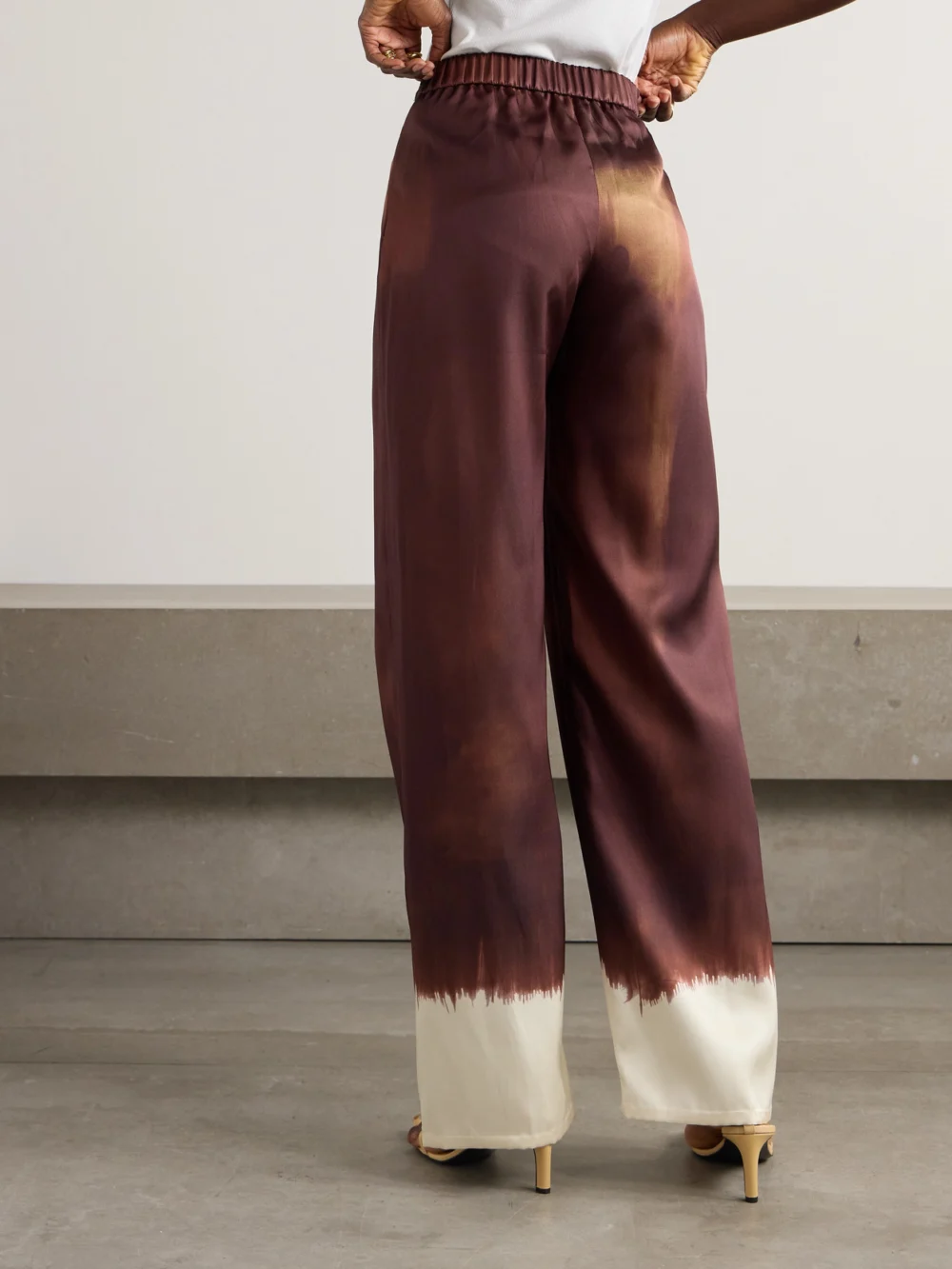 Back view of the Dima Ayad Tie-dyed Satin-twill Wide-leg Pants