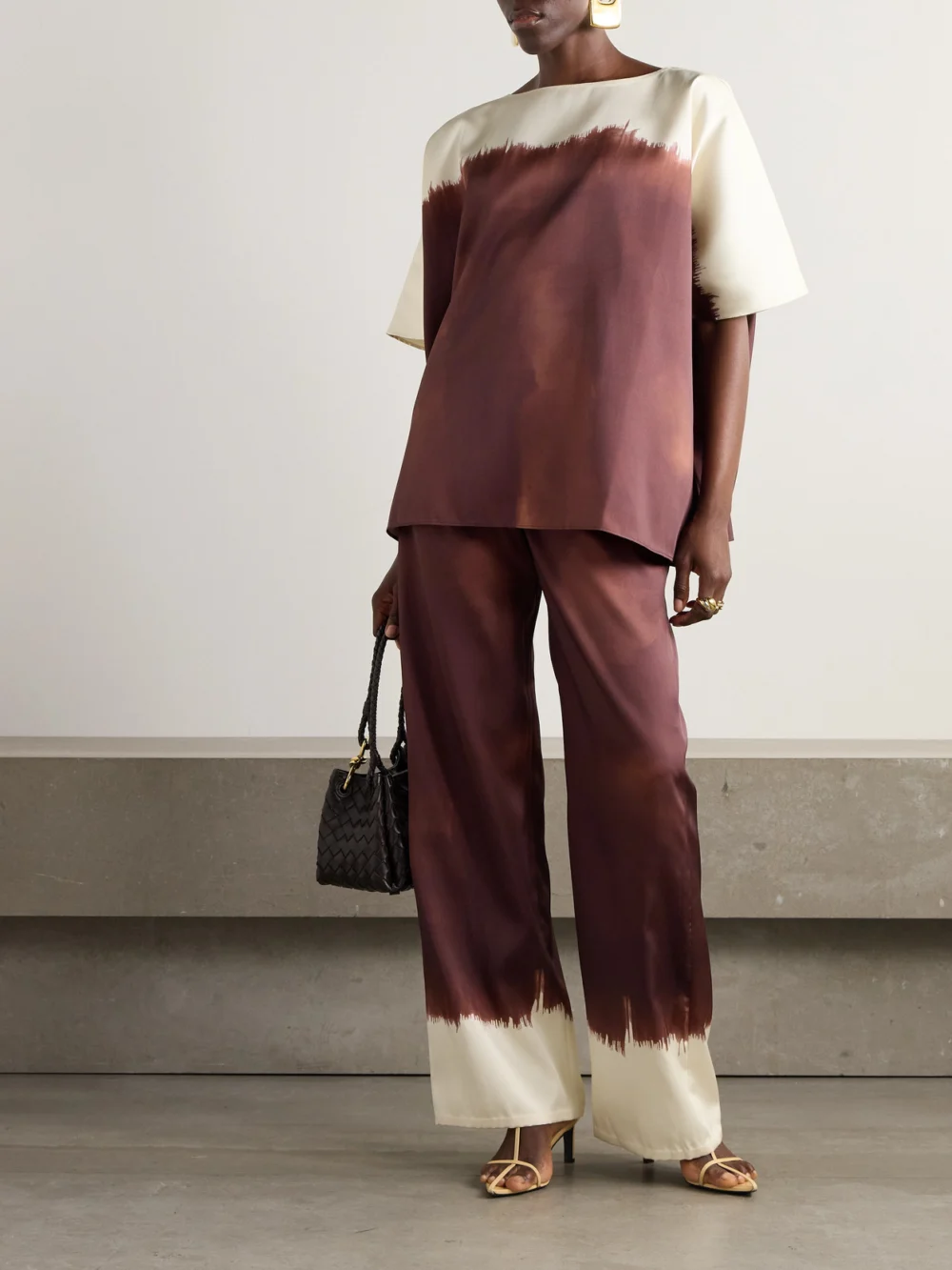Dima Ayad Tie-dyed Satin-twill Wide-leg Pants, worn by a model