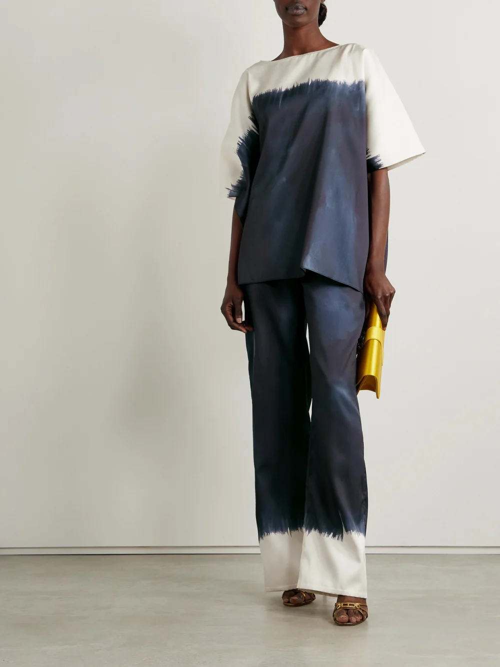 Dima Ayad Tie-dyed Satin-twill Wide-leg Pants, worn by a model
