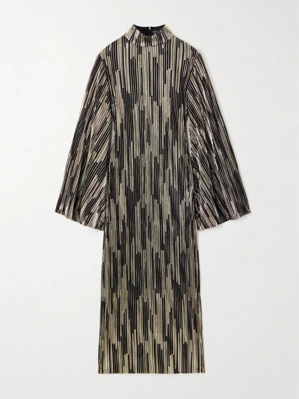 Dima Ayad Turtleneck Metallic Plissé Midi Dress in m