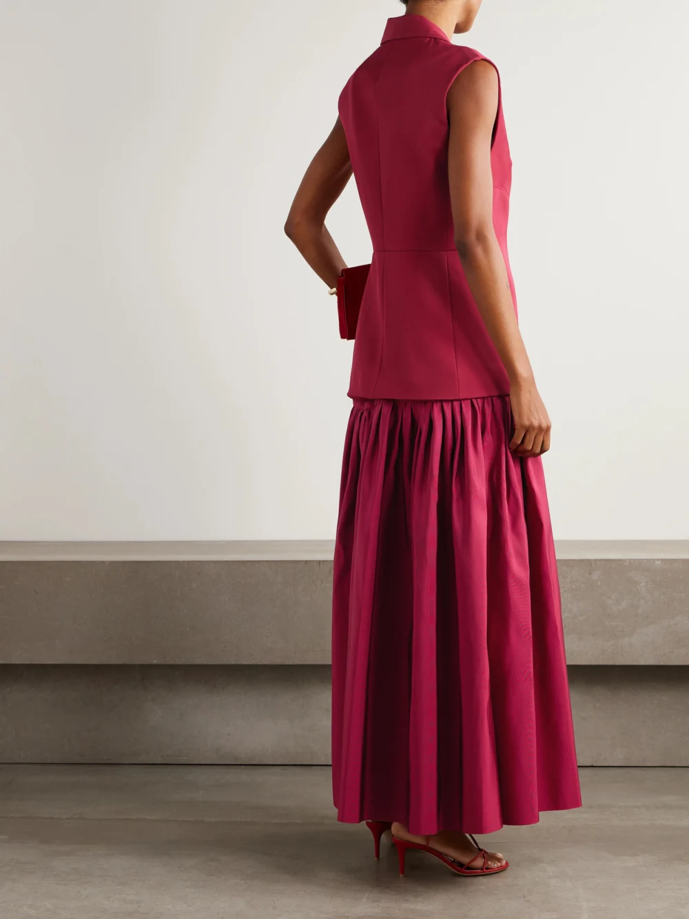 Back view of the Diotima Convertible Wool-twill and Silk-faille Maxi Dress