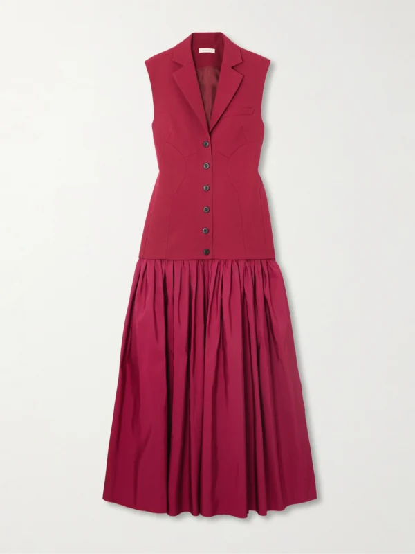 Diotima Convertible Wool-twill and Silk-faille Maxi Dress