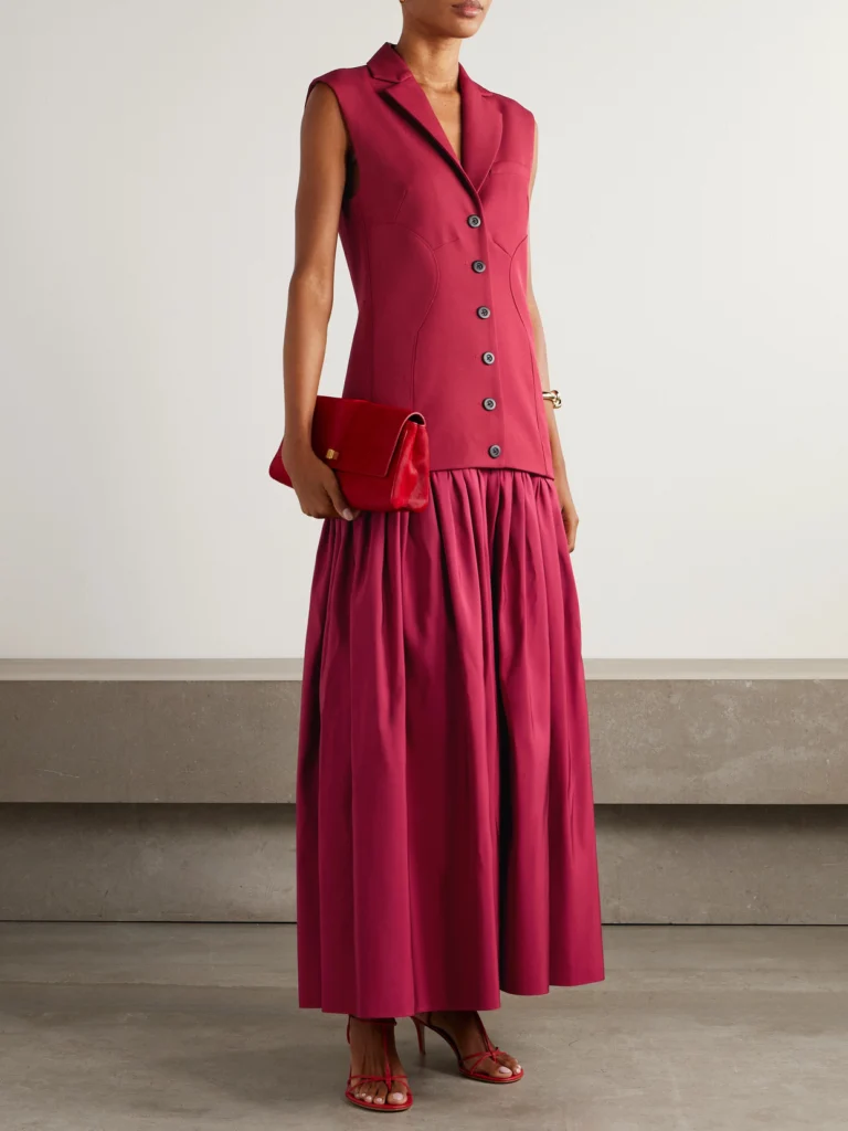 Diotima Convertible Wool-twill and Silk-faille Maxi Dress