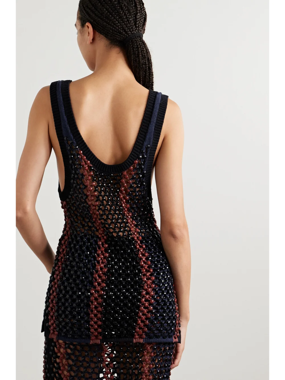 Back view of the Diotima Dennis Marina Beaded Crocheted Cotton-blend Tank