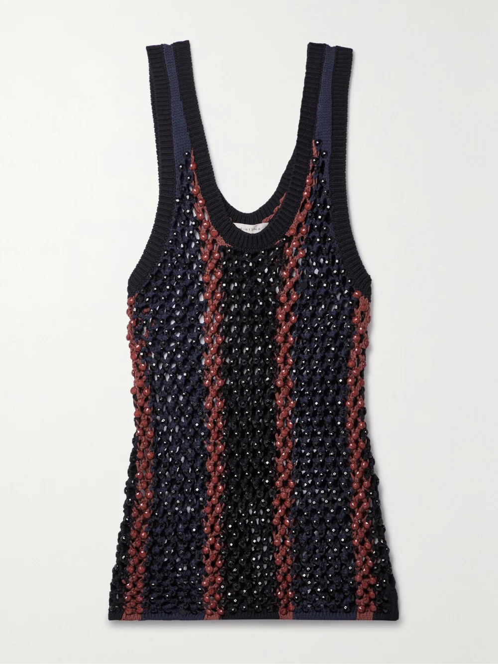 Diotima Dennis Marina Beaded Crocheted Cotton-blend Tank in blue