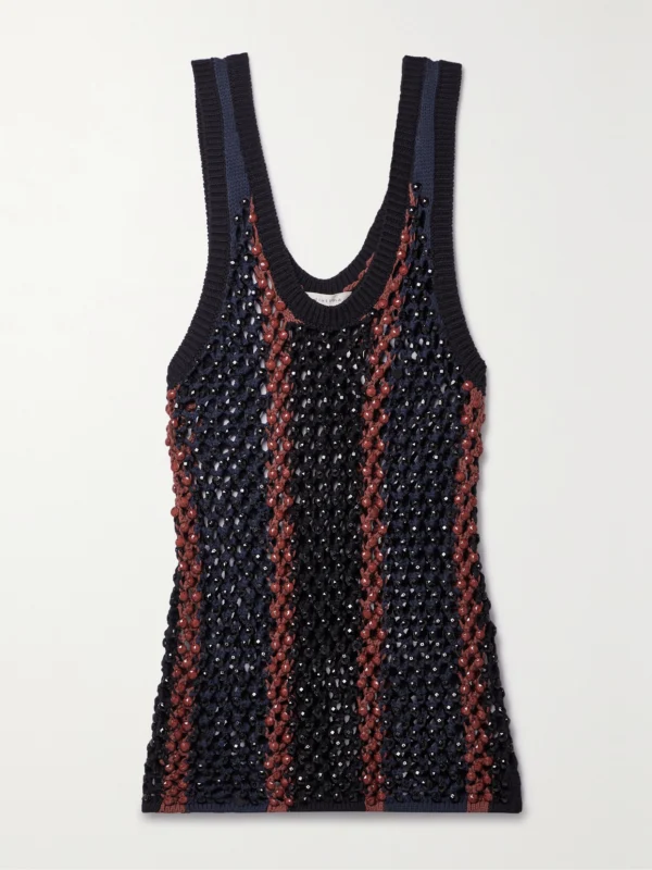 Diotima Dennis Marina Beaded Crocheted Cotton-blend Tank