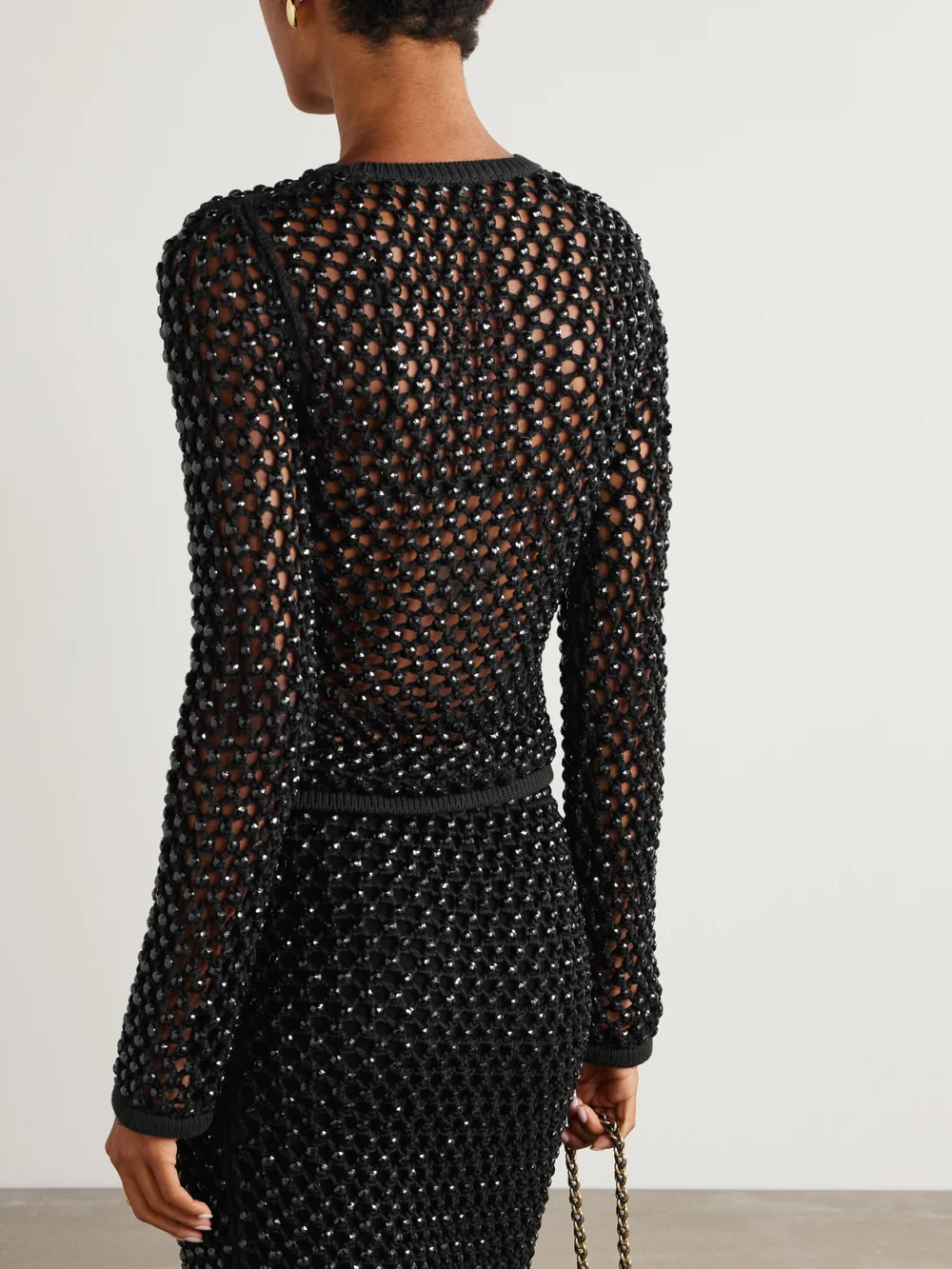 Back view of the Diotima Enid Crystal-embellished Crocheted Cotton-blend Top