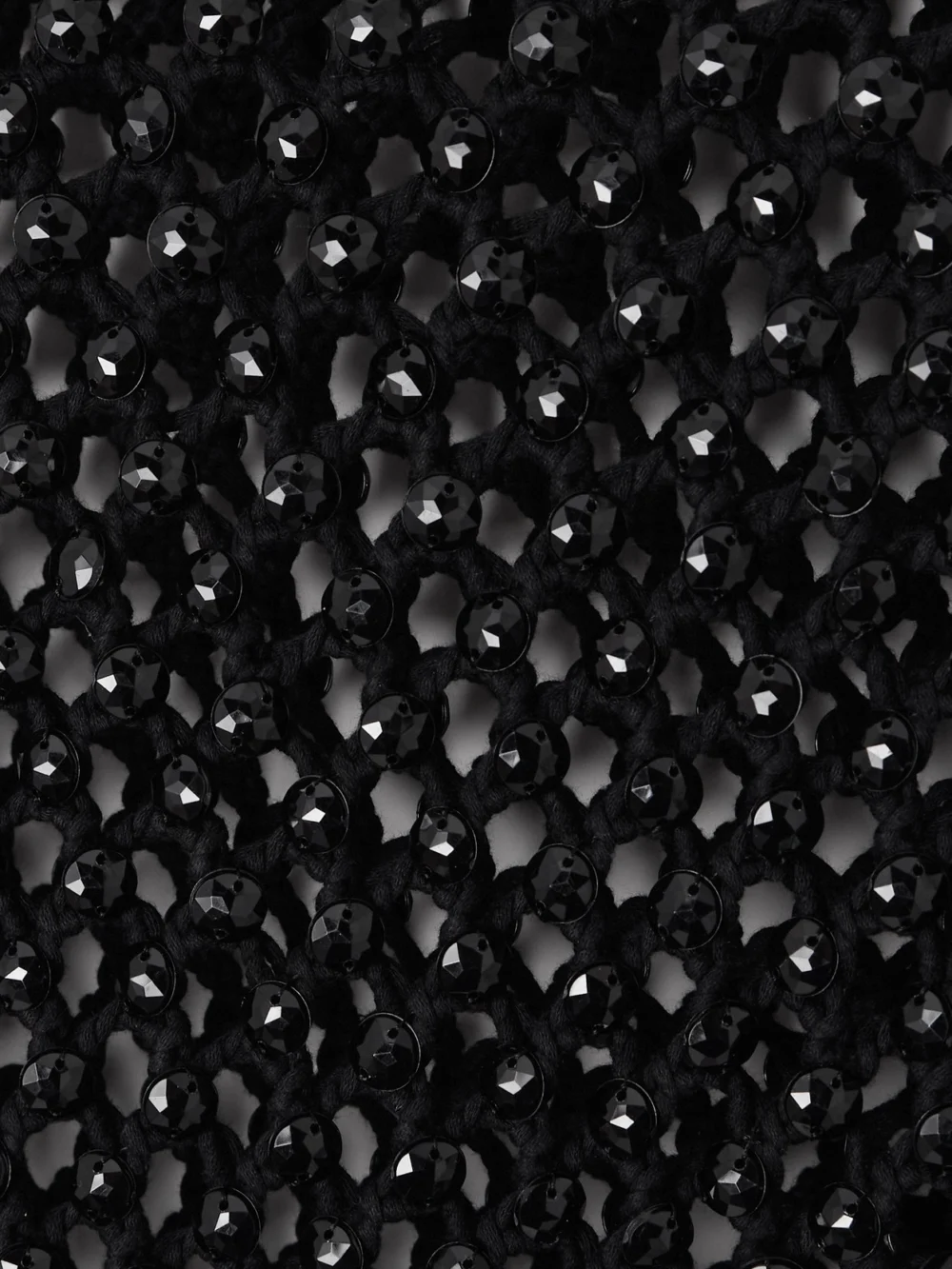 Close-up detail of the Diotima Enid Crystal-embellished Crocheted Cotton-blend Top