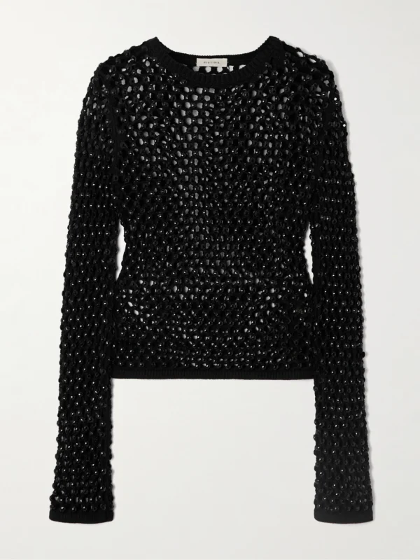 Diotima Enid Crystal-embellished Crocheted Cotton-blend Top