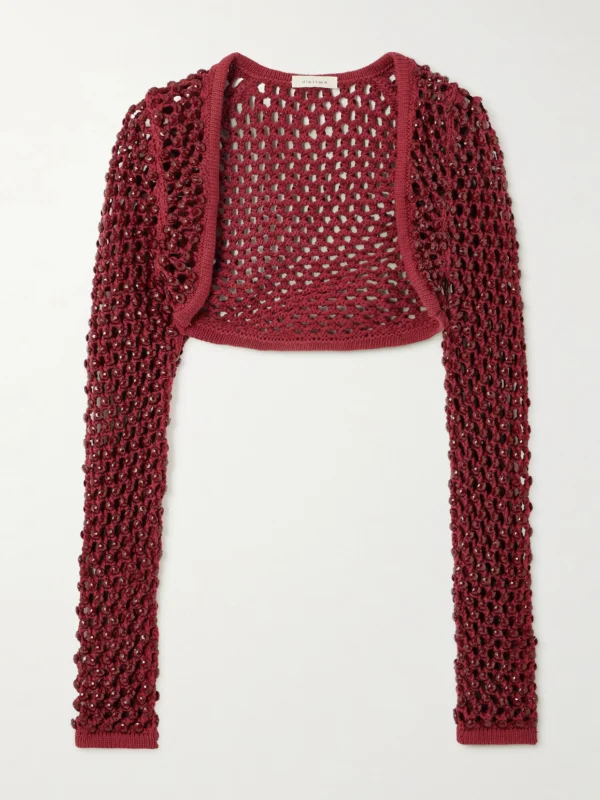 Diotima Gala Cropped Embellished Crocheted Cotton-blend Cardigan