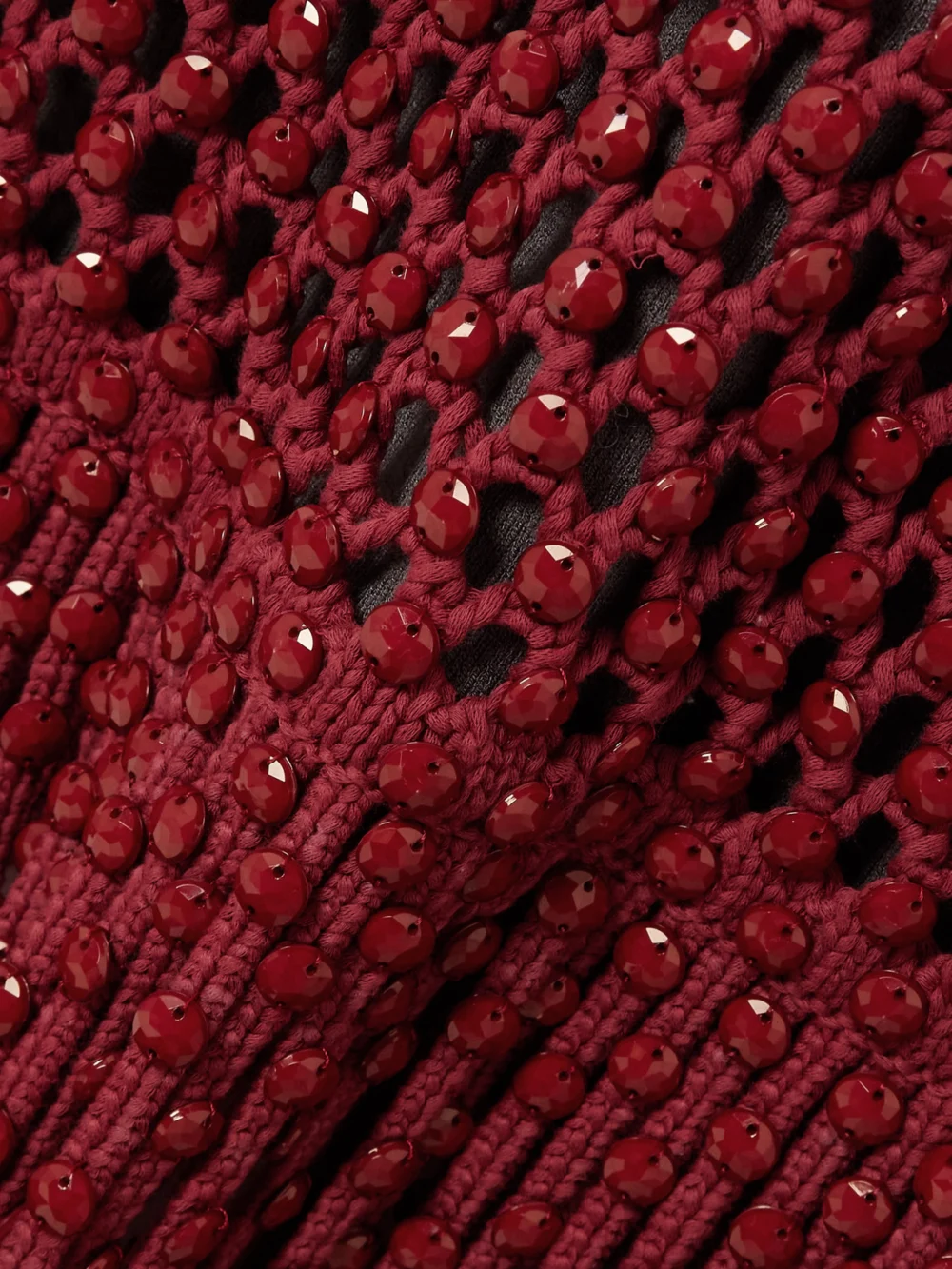 Close-up detail of the Diotima Gala Open-back Fringed Embellished Crocheted Cotton-blend Gown