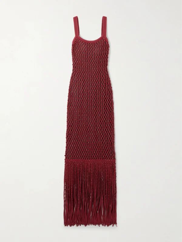 Diotima Gala Open-back Fringed Embellished Crocheted Cotton-blend Gown