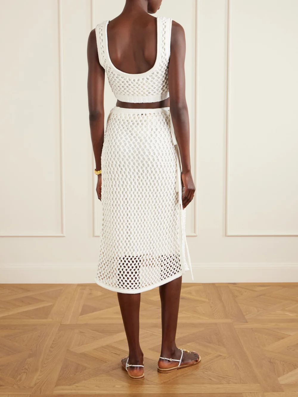 Back view of the Diotima Lady Cropped Crocheted Cotton-blend Bralette Top