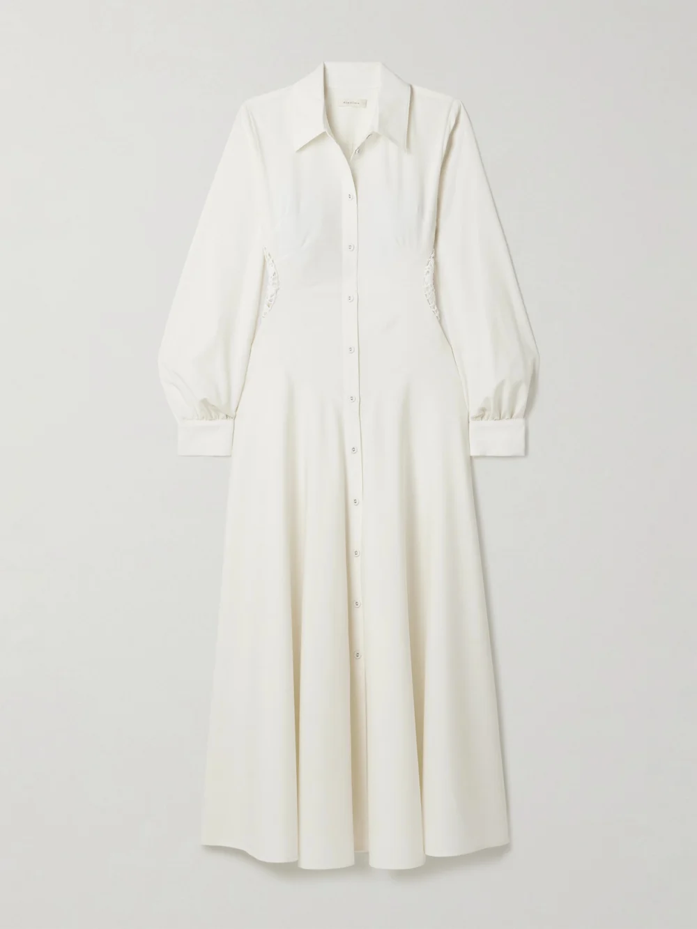 Diotima Lewis Crocheted Cotton-trimmed Wool Maxi Shirt Dress in ivory