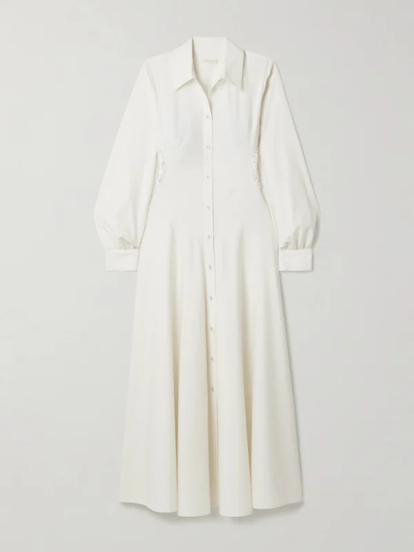 Diotima Lewis Crocheted Cotton-trimmed Wool Maxi Shirt Dress