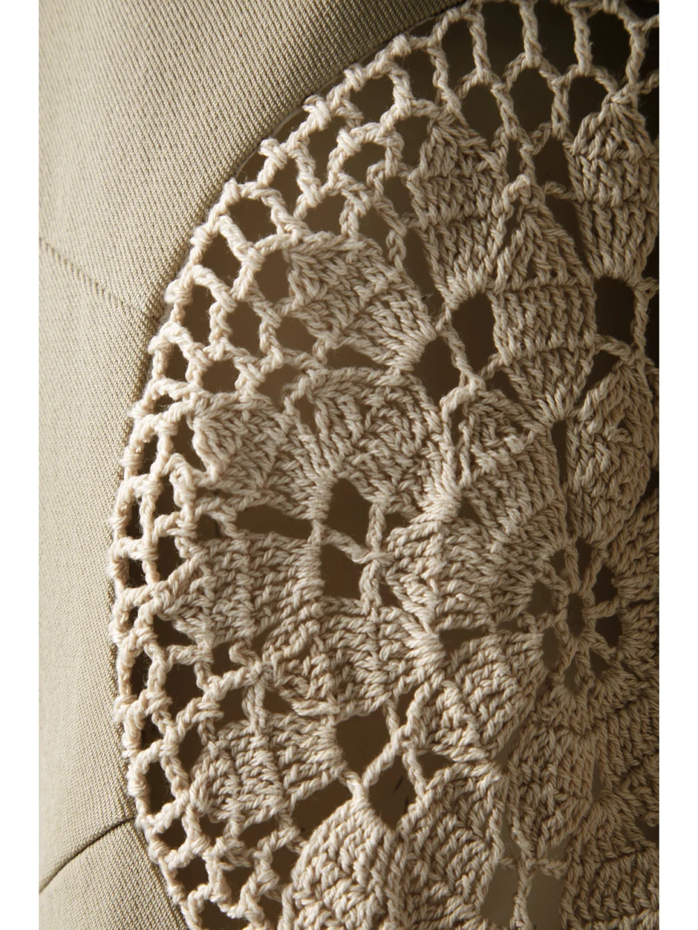 Close-up detail of the Diotima Long Tower Crochet-trimmed Wool-twill Blazer