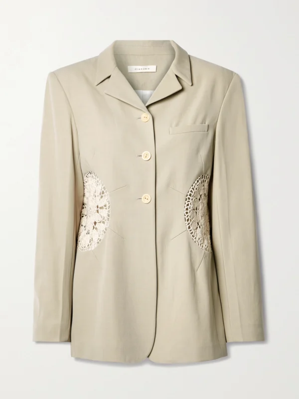 Diotima Long Tower Crochet-trimmed Wool-twill Blazer