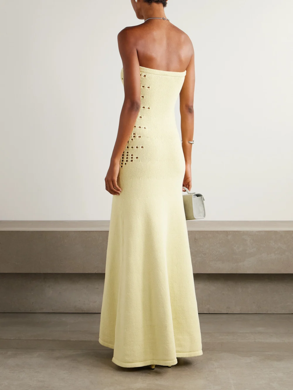Back view of the Diotima Mavis Strapless Pointelle-knit Cotton-blend Maxi Dress