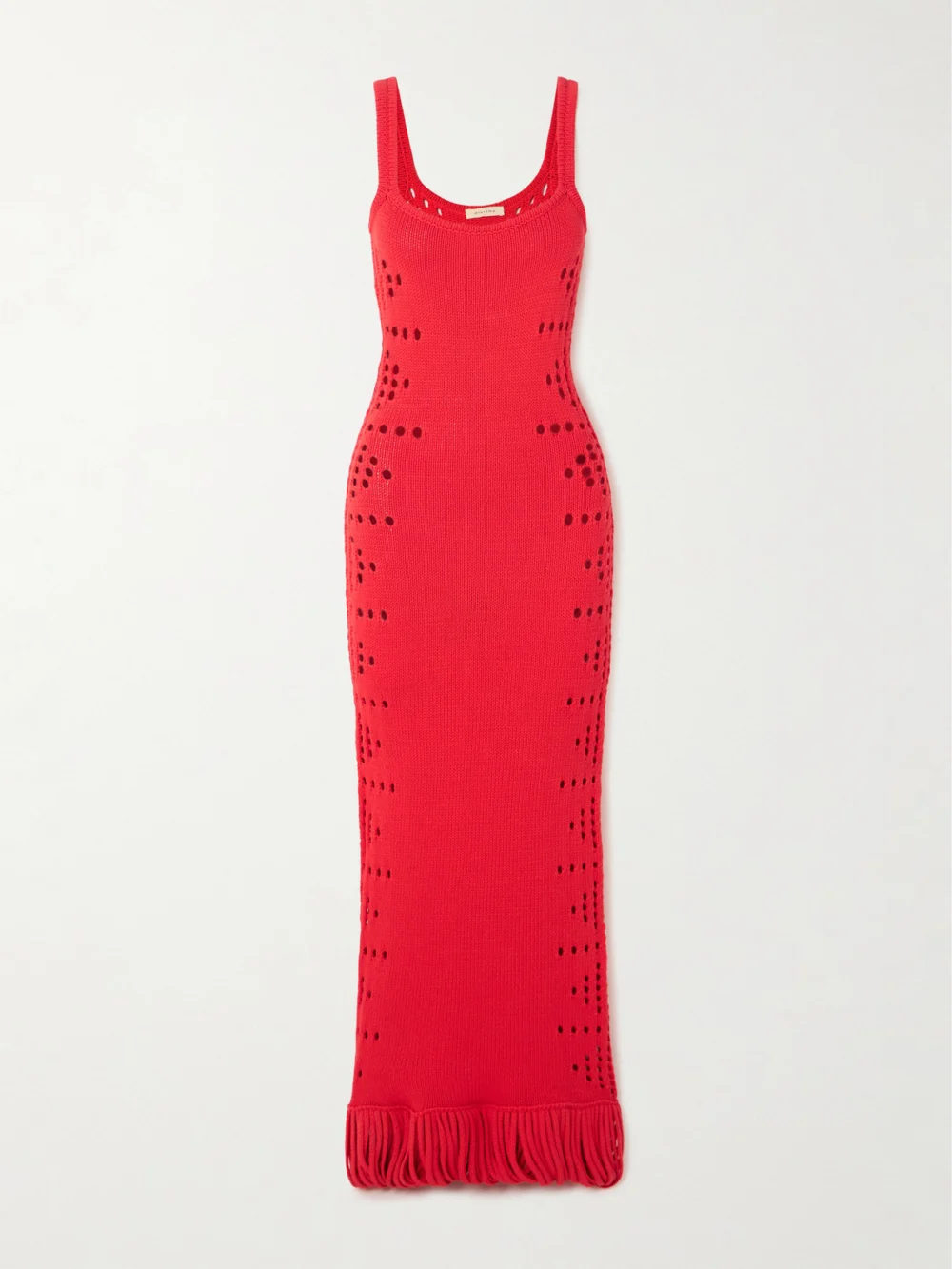 Diotima Moore Fringed Pointelle-knit Cotton-blend Maxi Dress in red