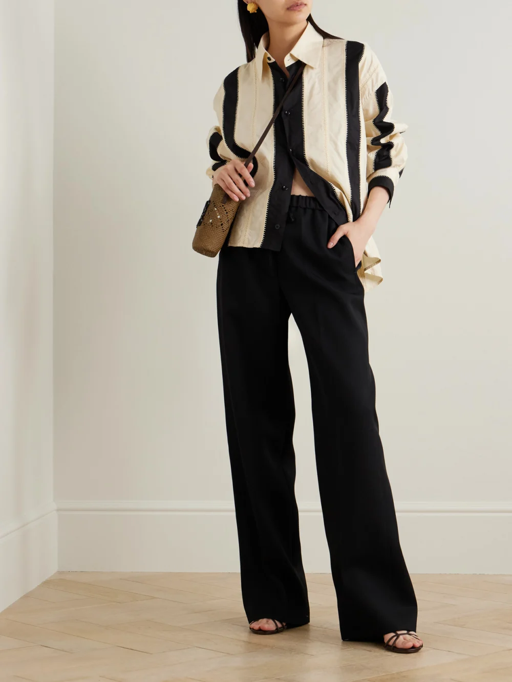 Diotima Mossman Crochet-trimmed Striped Cotton-poplin Shirt, worn by a model